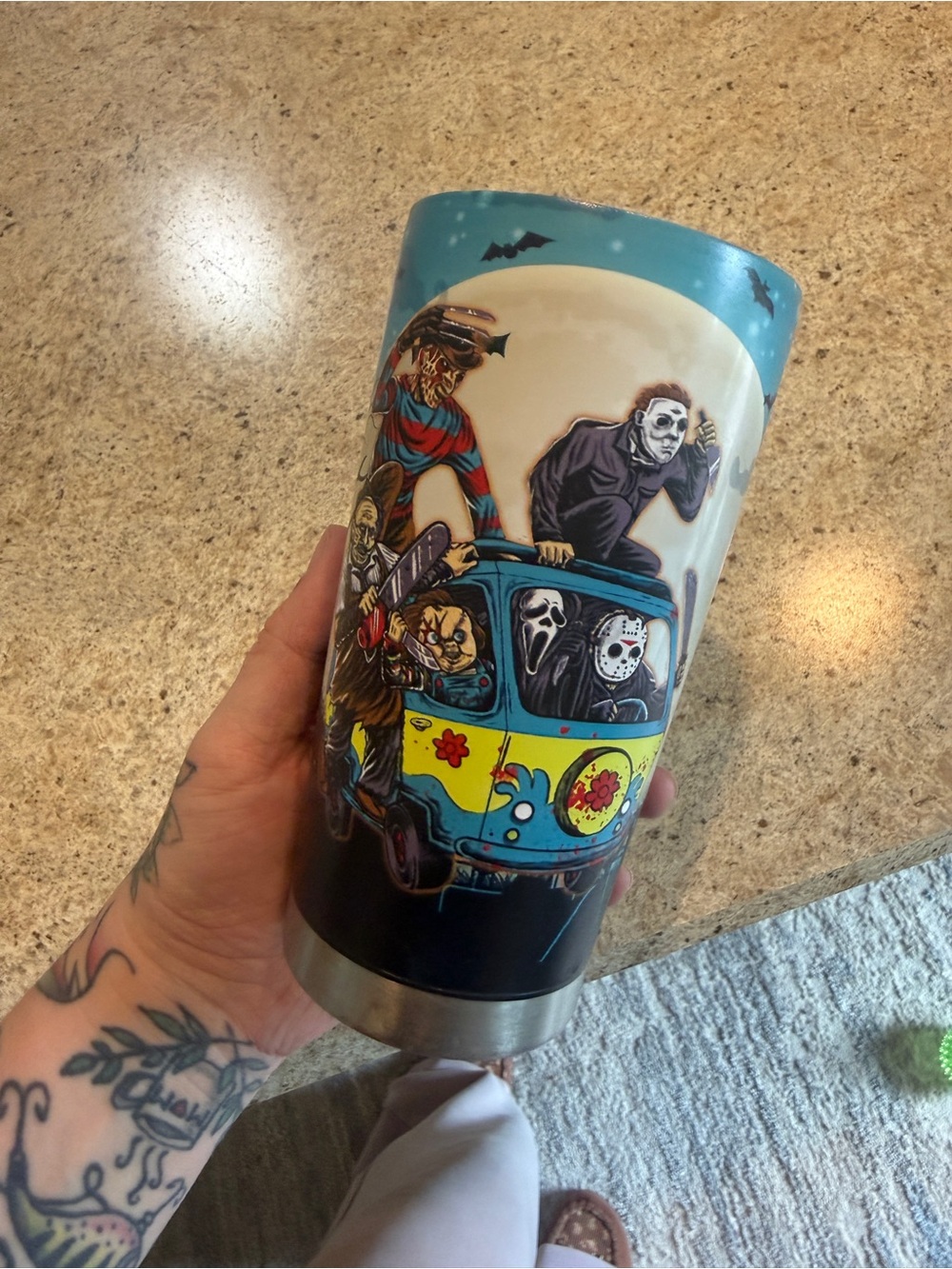 Horror Icons Travel Tumbler - Teal & Yellow